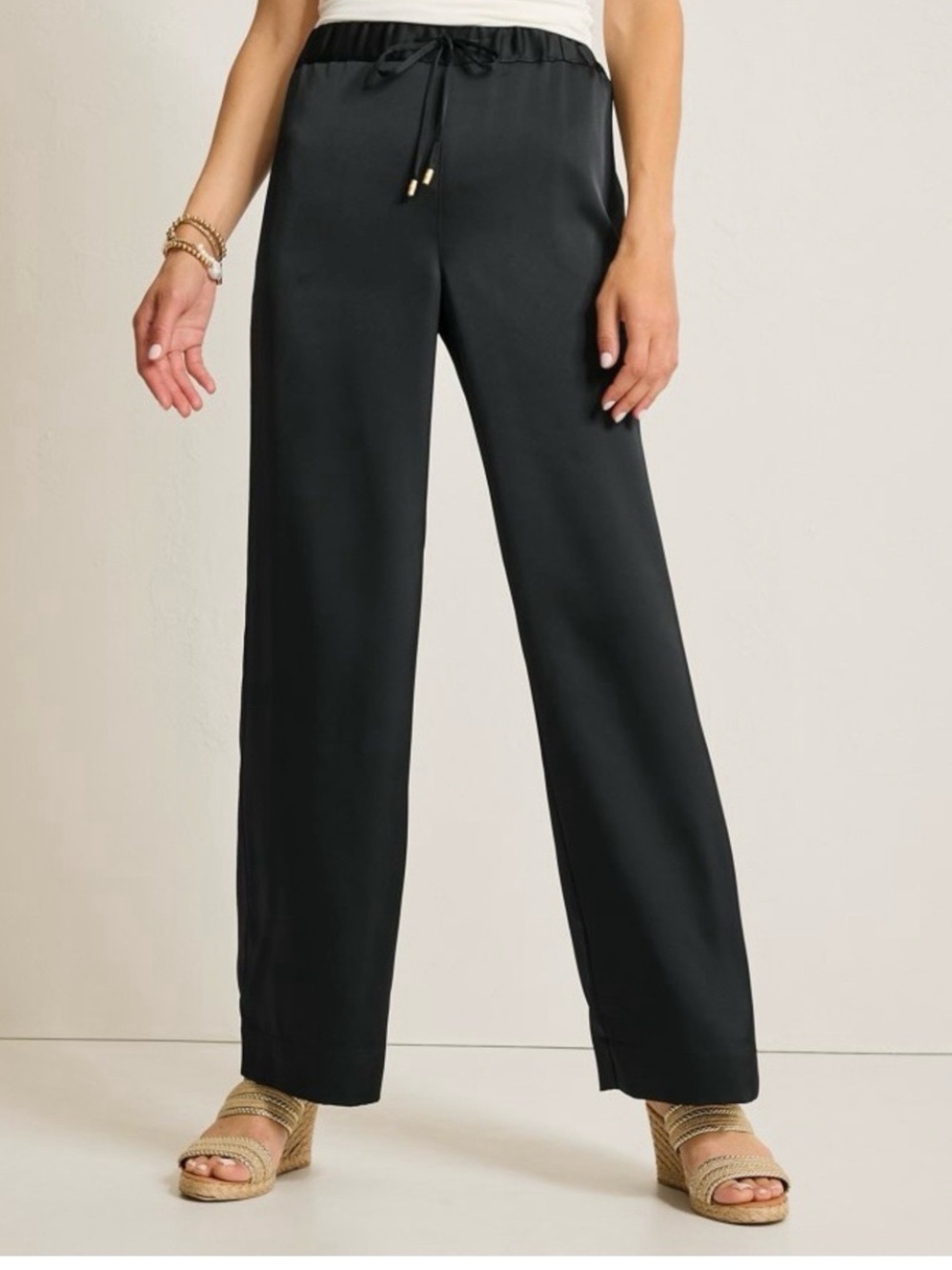 Tommy Bahama Satin Drawstring Wide Leg Pants – Black Large NWOT